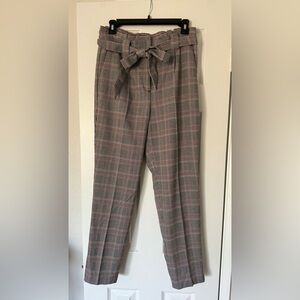 Express Women’s Plaid High-Waisted Pants with Bow Tie